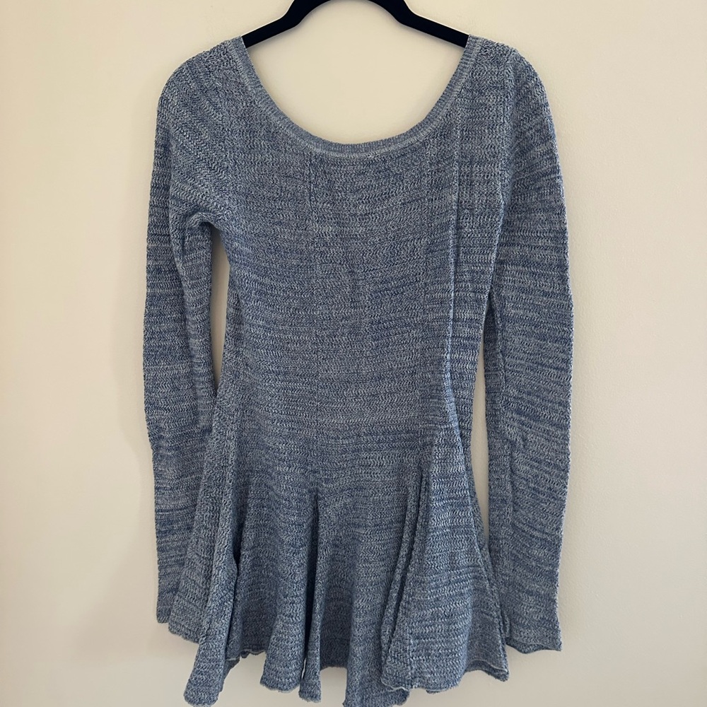 Free People Blue Knit Fit & Flare Peplum Sweater Tunic
